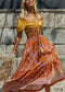 Faldas bohemias con estampado floral en amarillo mostaza indio para mujer